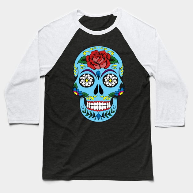 Sugar Skull Baseball T-Shirt by TruckerJunk